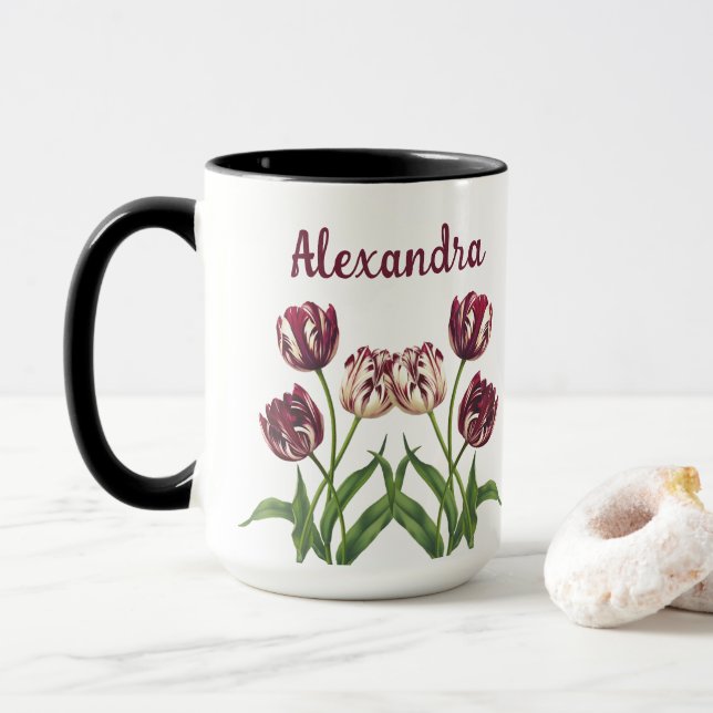 Caneca Maroon Tulips Com Nome Mug (Com Donut)