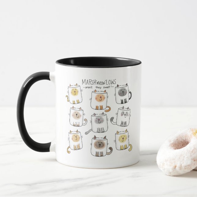 Caneca MarSHmeowLOWS Whimsical Wordplay Cat Marshmallows (Com Donut)