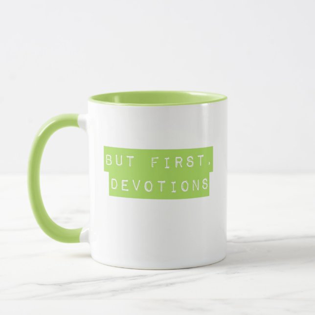 Caneca Mas Primeiro, Devoções Verde Mug (Esquerda)