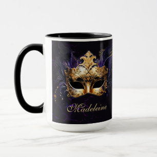 Caneca Máscara de Mascarada Dourada Roxa Preta Presente N