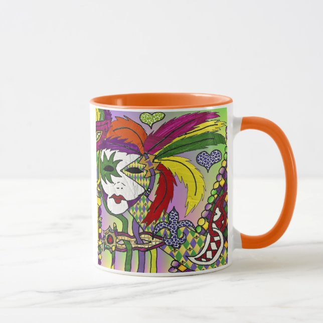Caneca Máscara de pena de Mardi Gras Psicodélica (Direita)