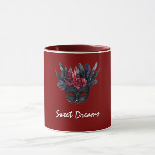 Caneca Máscara de Penas Vermelhas Pretas