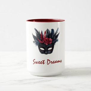 Caneca Máscara de Penas Vermelhas Pretas Brancas