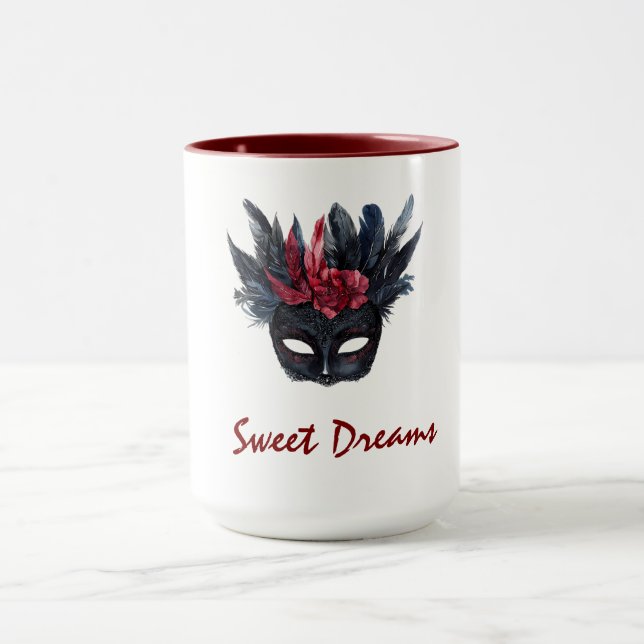 Caneca Máscara de Penas Vermelhas Pretas Brancas (Centro)