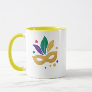 Caneca Máscara e Penas Douradas — Mardi Gras Elegante 202
