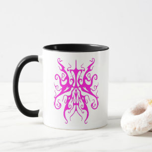 Caneca Máscara Tribal Rosa Elegante Design Abstrato