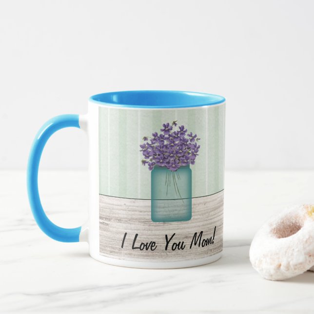 Caneca Mason Jar Of Violets Dia de as mães Mug (Com Donut)