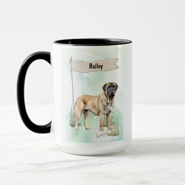 Caneca Mastiff Aquarela Cachorro Personalizado (Esquerda)