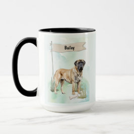 Caneca Mastiff Watercolor Personalized Dog