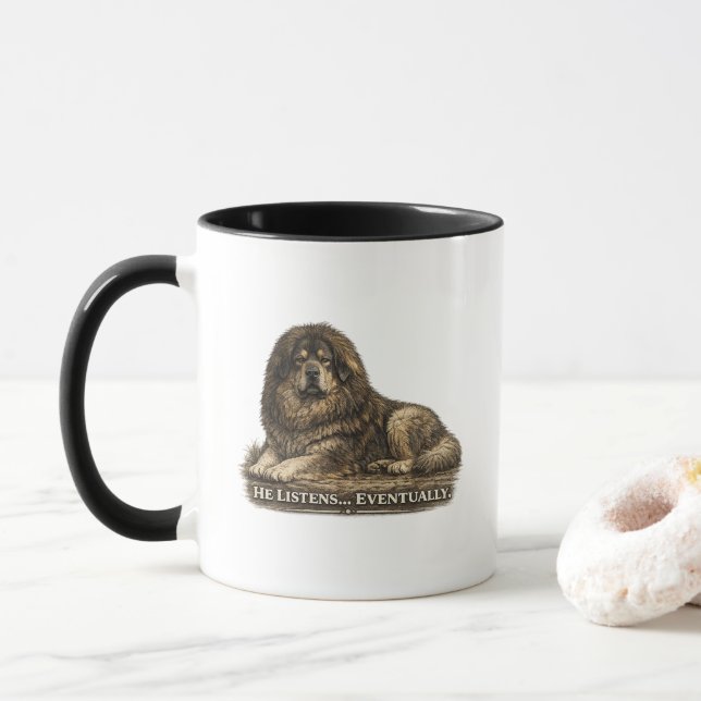 Caneca Mastim Tibetano – Ele Obedece Eventualmente (Com Donut)