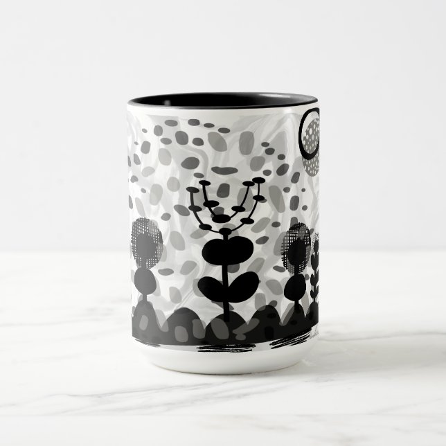 Caneca Mata cerâmica com design de flora branca/preto (Centro)