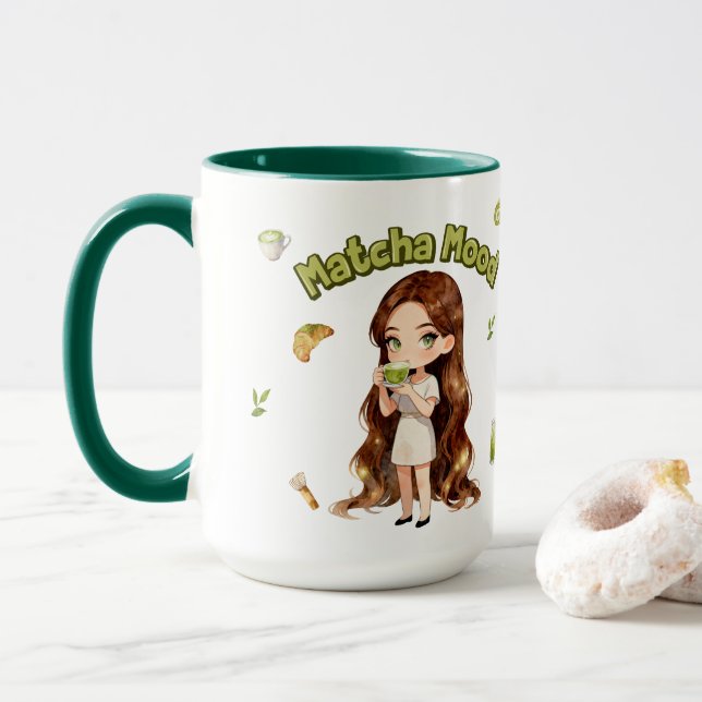 Caneca Matcha Mood Aesthetic Design Cute Green Tea Vibes (Com Donut)