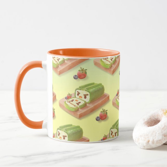 Caneca Matcha Swiss Roll: Iron T Green Tea Cake Art (Com Donut)