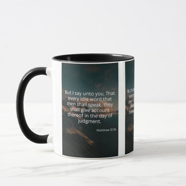 Caneca Mathew 12:36 KJV Bíblia Pic Verso Pic Mug De Dois  (Esquerda)