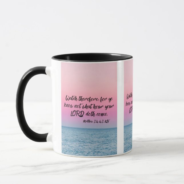Caneca Mathew 24:42 KJV Bíblia Pic Verso Pic Mug De Dois  (Esquerda)