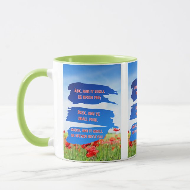 Caneca Mathew 7:7 KJV Bíblia Verso Pic Dois Tons Mug (Esquerda)