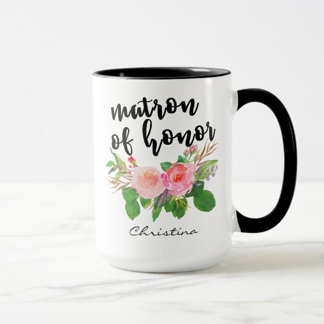 Caneca Matrimônio Watercolor Floral Personalizado (Direita)