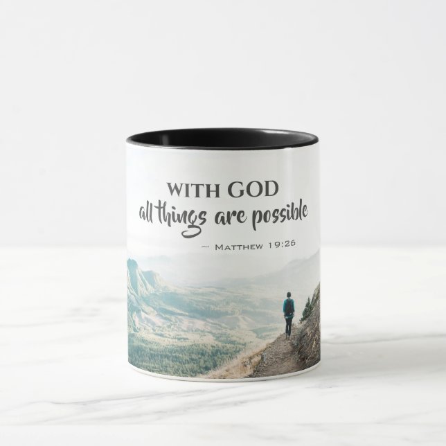 Caneca Matthew 19:26 Com Deus, todas as coisas são possív (Centro)