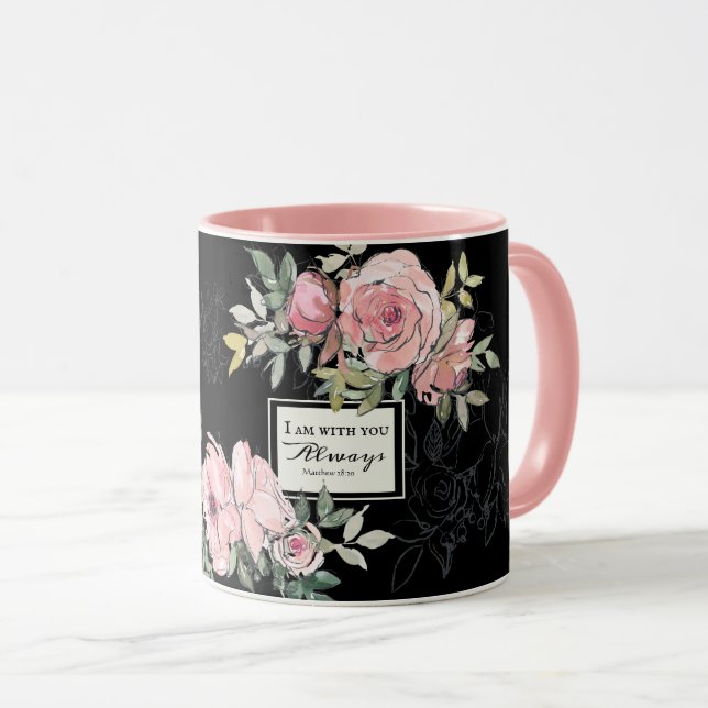 Caneca Matthew 28:20 Estou Com Você Flores Sempre Rosa (Frente Esquerda)