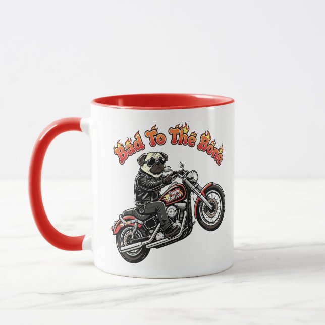 Caneca Mau até os Ossos "Atitude Pugly" Pug Motoqueiro (Esquerda)