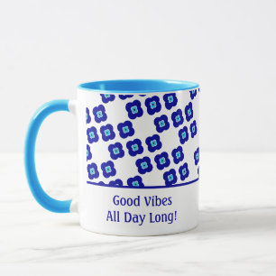 Caneca Mau Azul Personalizado Olho Quatro Padrão Floral P