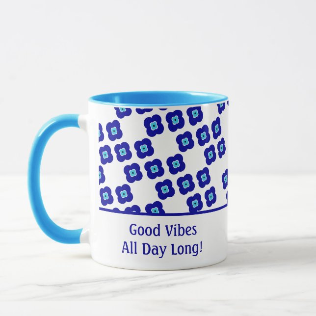 Caneca Mau Azul Personalizado Olho Quatro Padrão Floral P (Esquerda)