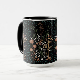 Caneca Meadow Flowers Naive Art Dark Background