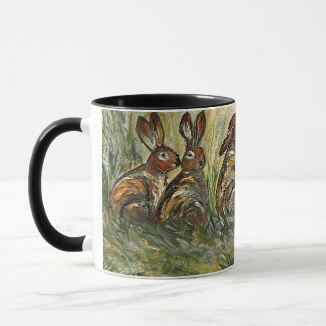 Caneca Meadow Matchup Playful Hares in a Meadow Rabbits (Esquerda)