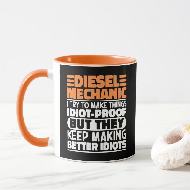 Caneca Mecânica Diesel Eu Tento Fazer Coisas Engraçadas (Com Donut)