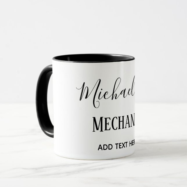Caneca MECÂNICO Dons personalizados CLASSIC Black White (Frente Esquerda)