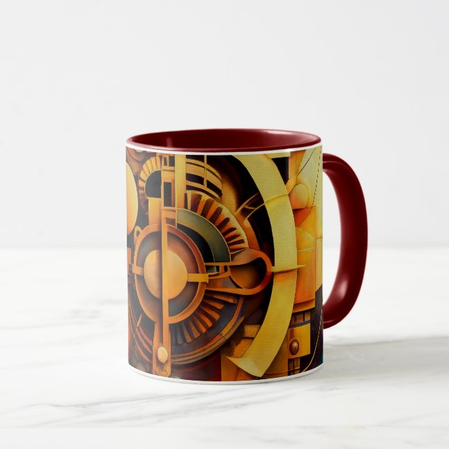 Caneca Mecanismo Dourado Abstrato Steampunk (Frente Esquerda)