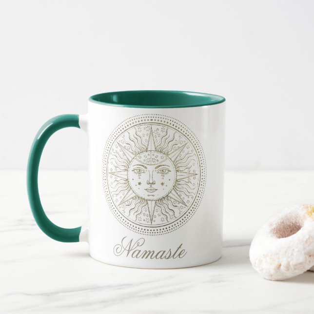 Caneca Medalhão Celestial | Boho Zodiodó Face Dourada (Com Donut)