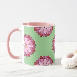 Caneca Medalhão Verde-Asiático Pastel Rosa Floral