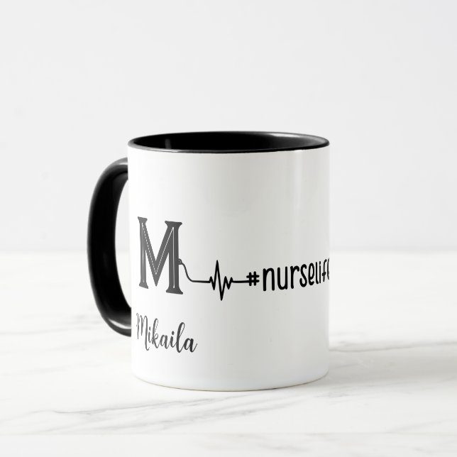 Caneca Médico Personalizado Estetoscópio de Enfermeira Mo (Frente Esquerda)