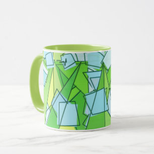 Caneca Médio, Verde limão e amarelo do século Abstrato