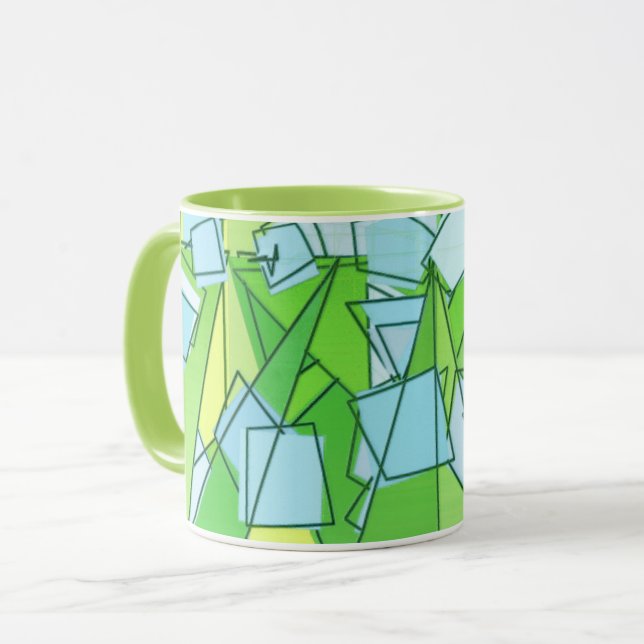 Caneca Médio, Verde limão e amarelo do século Abstrato (Frente Esquerda)