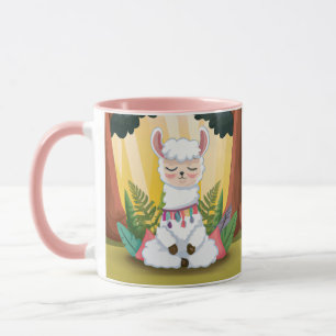 Caneca Meditação Cute Llama em Floresta Mágica
