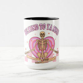 Caneca Meditando o esqueleto Seja gentil com sua mente Re