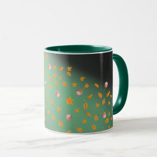 Caneca Meia-noite, rosas e folhas de outono