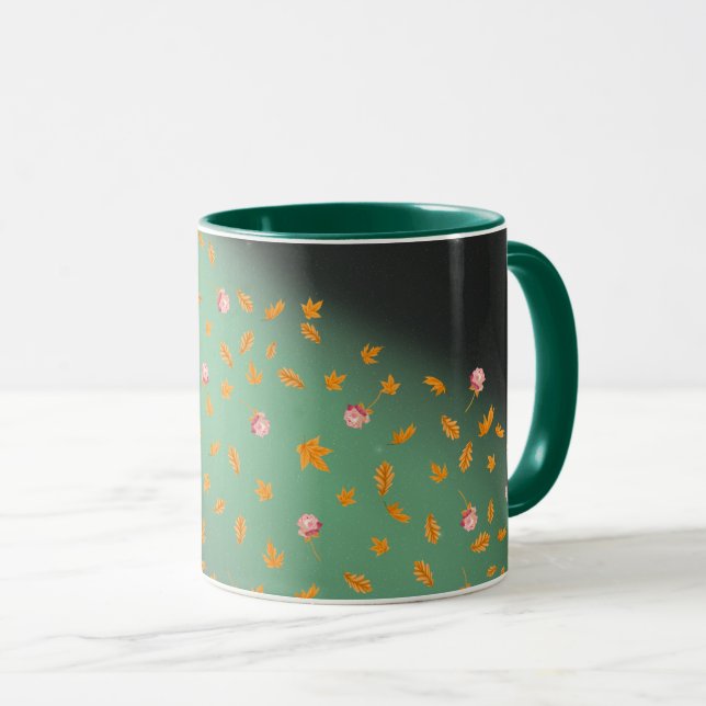 Caneca Meia-noite, rosas e folhas de outono (Frente Esquerda)