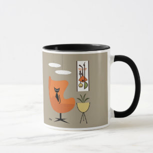 Caneca Meio século de Gato Preto em Cadeira de Ovo Laranj