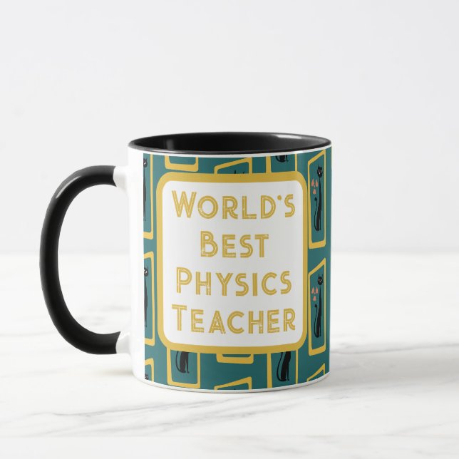 Caneca Meio século Gato de Schrödinger moderno azul escur (Esquerda)