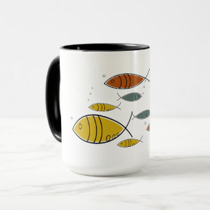 Caneca meio século Moderno MCM Padrão de Nadação de Peixe