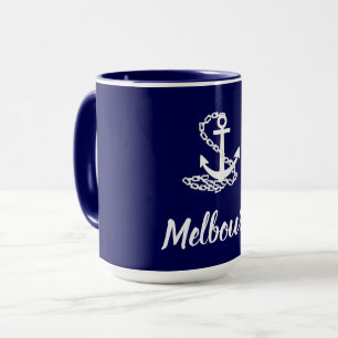 Caneca Melbourne Anchor - Estilo Marítimo Azul E Branco