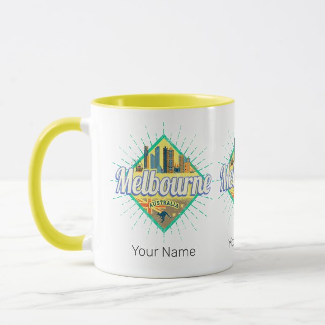 Caneca Melbourne Victoria Austrália Retro Skyline Vintage (Esquerda)