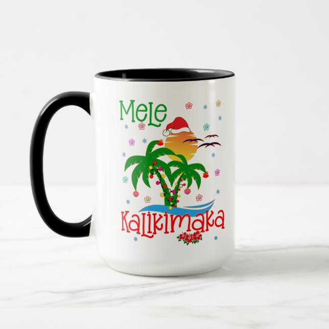 Caneca Mele Kalikimaka Havaiano Feliz Natal Aloha  (Esquerda)