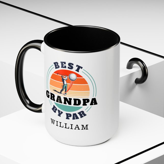 Caneca Melhor Avô De Par Retro Birthday Personalizado (Personalized Grandpa Golfer Mug)