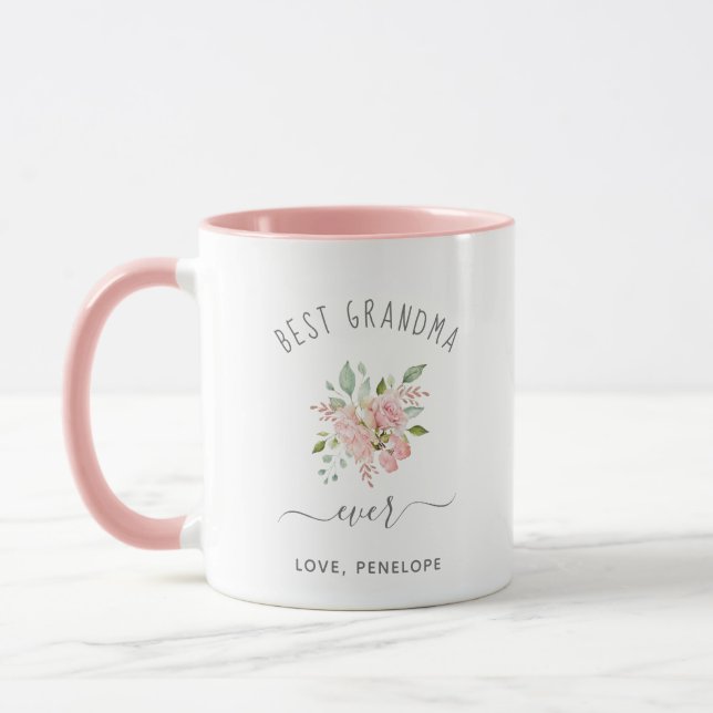 Caneca Melhor Avó Nunca | Bonito Rosas Rosa Elegantes (Esquerda)