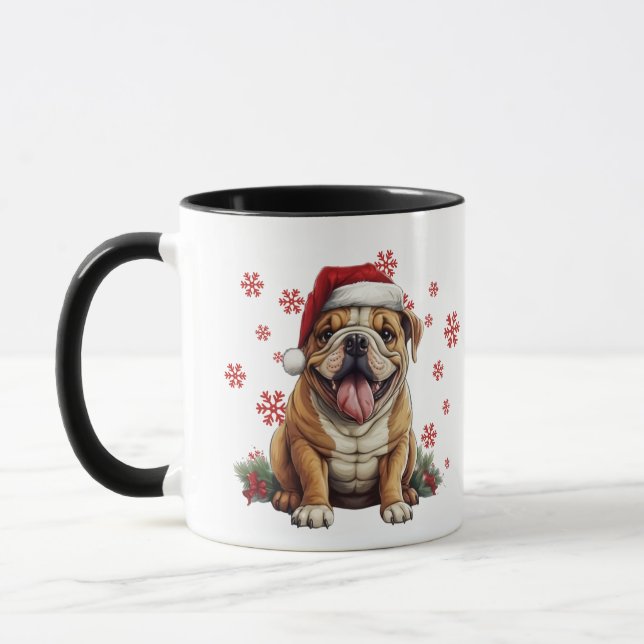 Caneca Melhor Cachorro Mãe de Natal Americano Buldogue (Esquerda)