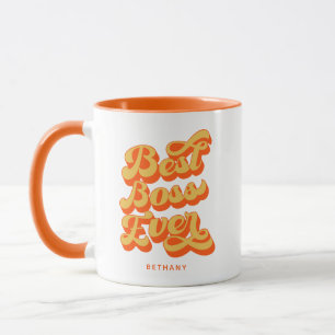 Caneca Melhor Chefe Alguma Vez Retro Orange Custom Name M